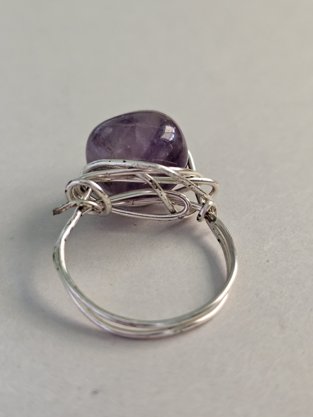 Hand Crafted Silver Wire Ring with Purple Amethyst - Picture 3 of 7